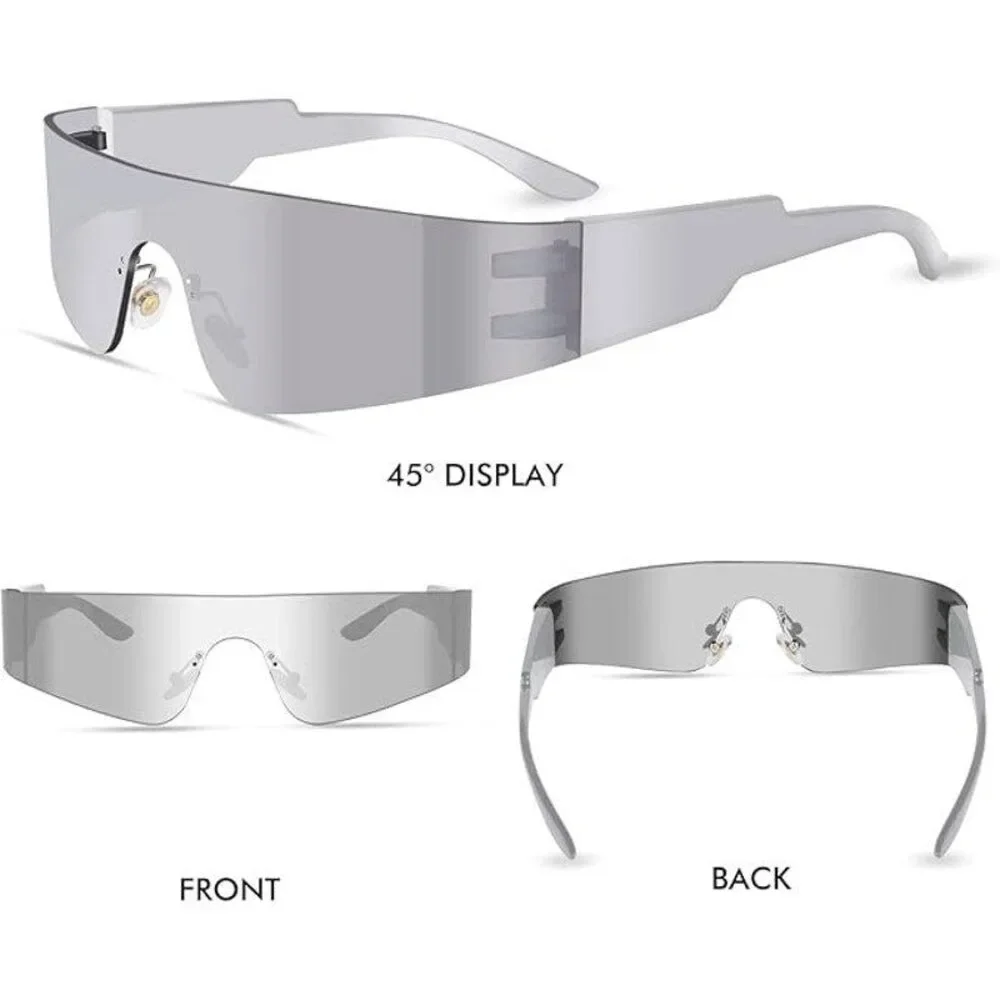 Milramtob Womens Black Futuristic Wrap Around Rimless Y2K Sunglasses